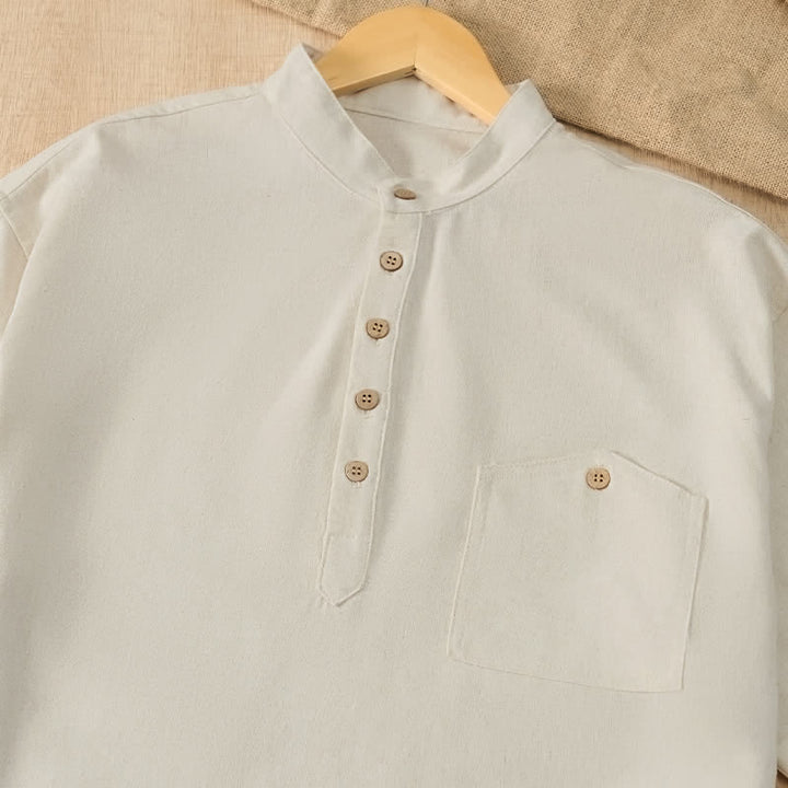 Buddha Stones Summer Casual Tang Style Mandarin Collar Solid Men's Short Sleeve Shirts With Pocket - image 22
