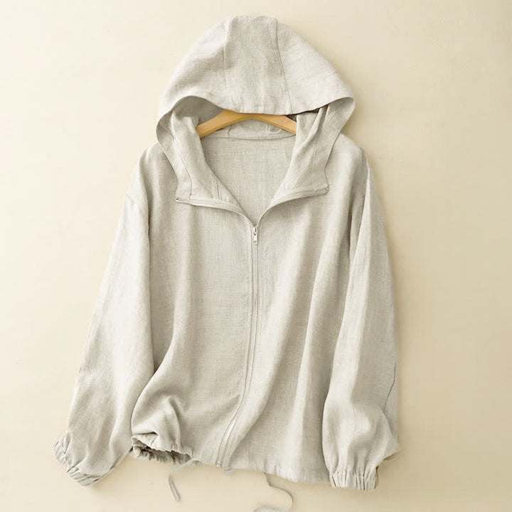 Buddha Stones Summer Casual Minimalist Drawstring Solid Women's Long Sleeve Shirts With Pocket - Beige - US8-10, UK/AU12-14, EU40-42 (2XL) - image 0