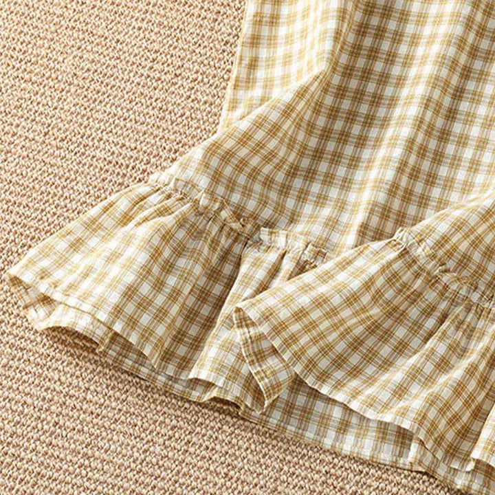 Buddha Stones Summer Casual Vintage Ruffle V-Neck Plaid Tank Top Women's Sleeveless T-Shirts - image 11
