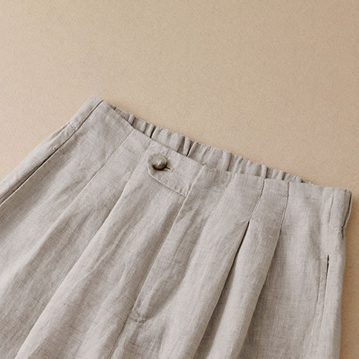Buddha Stones Summer Casual Minimalist Button-Up Solid Ankle Pants Women's Wide Leg Pants With Pocket - image 12