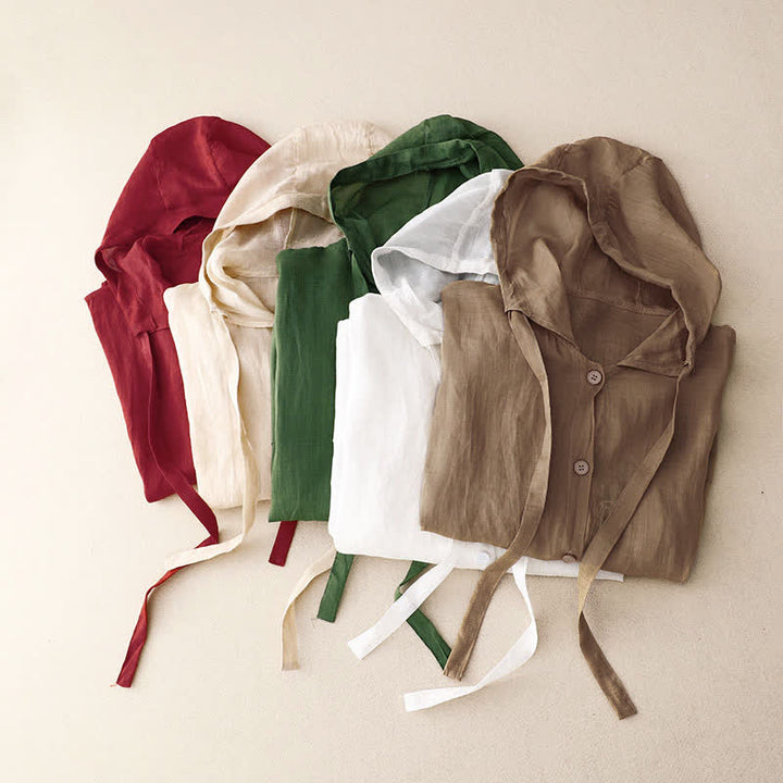Buddha Stones Summer Casual Minimalist Button-Up Drawstring Solid Women's Long Sleeve Shirts With Pocket - image 11