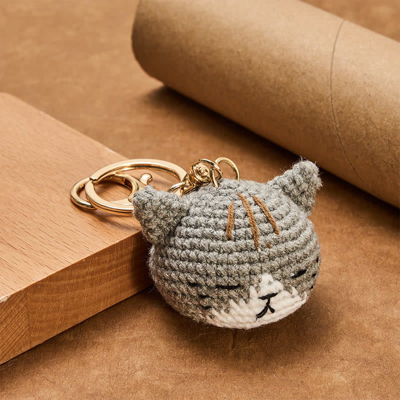 Buddha Stones Hand-Woven Crochet Cute Cat Head Bag Harmony Keychains - image 5