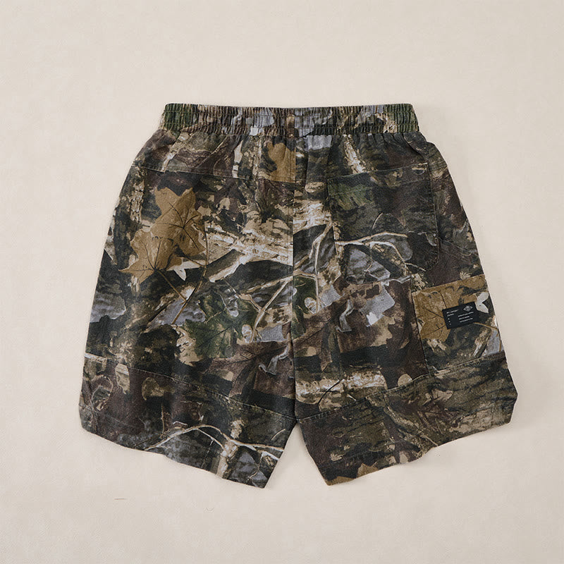 Buddha Stones Summer Casual Athletic Drawstring Camouflage Leaves Cotton Ramie Men's Shorts With Pockets - image 1
