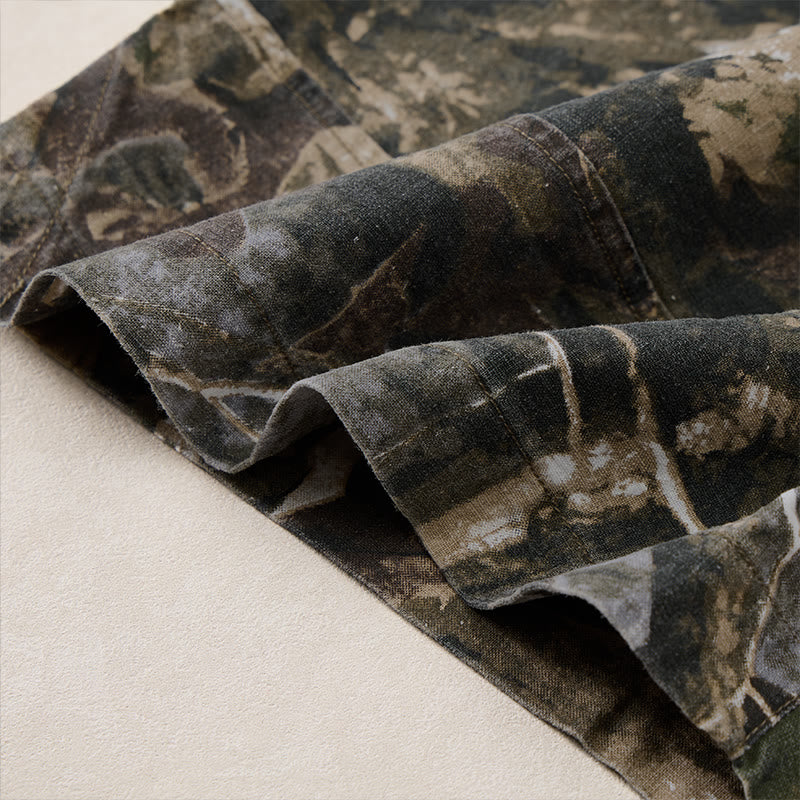 Buddha Stones Summer Casual Athletic Drawstring Camouflage Leaves Cotton Ramie Men's Shorts With Pockets - image 8
