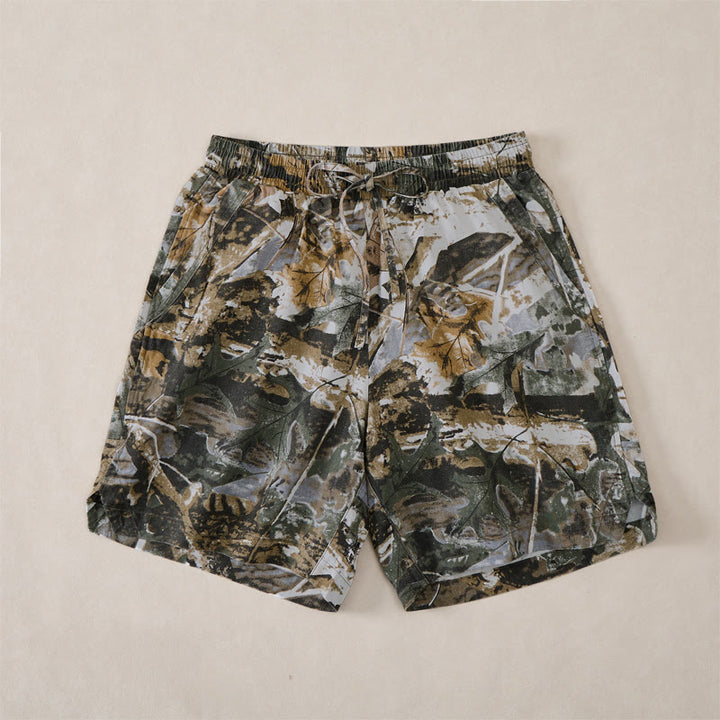 Buddha Stones Summer Casual Athletic Drawstring Camouflage Leaves Cotton Ramie Men's Shorts With Pockets - Gray - US/UK/AU44, EU54 (4XL) - image 10