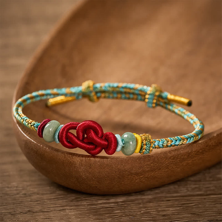 Buddha Stones Handmade Braided Yellow Green Wenchang Knot Jade Luck Adjustable Bracelet - image 4