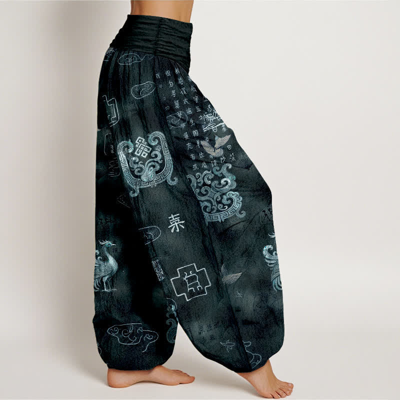 Buddha Stones Cotton Phoenix Cloud Pattern Women's Elastic Waist Harem Pants - image 9