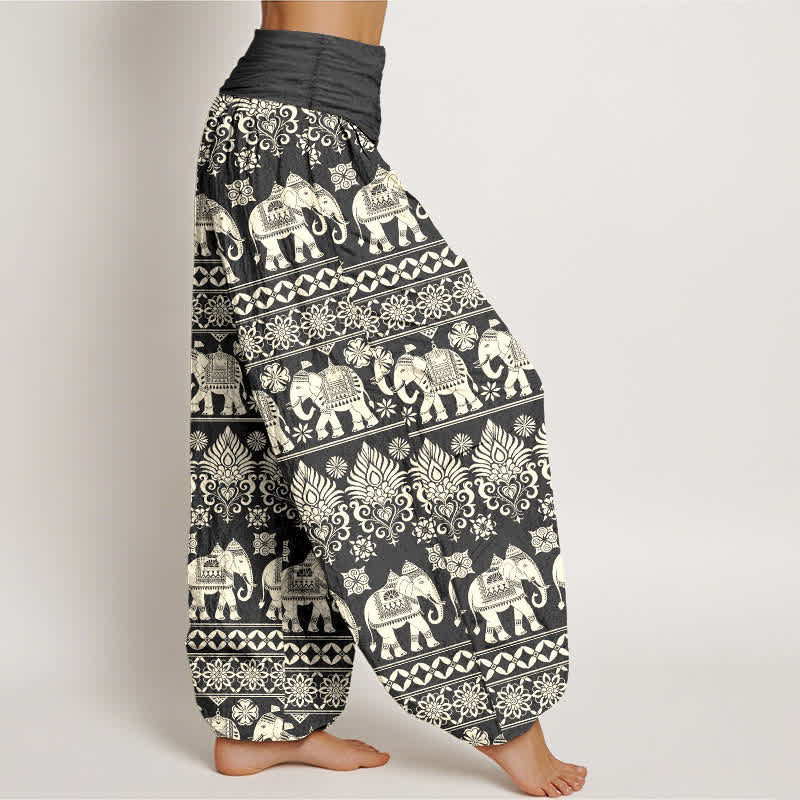 Buddha Stones Cotton Elephant Tribal Stripe Pattern Women's Elastic Waist Harem Pants - image 6