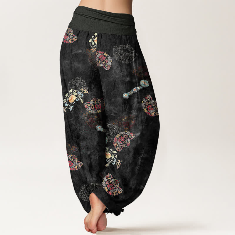 Buddha Stones Cotton Bohemian Floral Fan Pattern Women's Elastic Waist Harem Pants - image 2