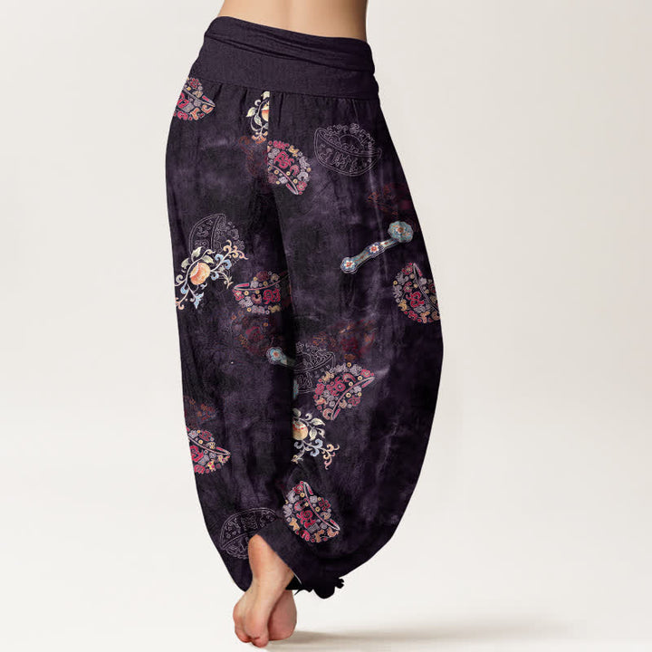 Buddha Stones Cotton Bohemian Floral Fan Pattern Women's Elastic Waist Harem Pants - image 7