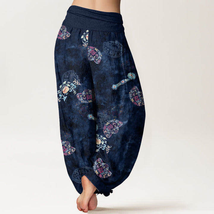 Buddha Stones Cotton Bohemian Floral Fan Pattern Women's Elastic Waist Harem Pants - image 10