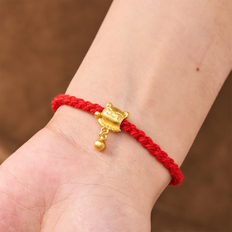 Buddha Stones Tibetan Red String Copper Lucky Cat Drop Ball Pendant Hand-Woven Protection Bracelet - image 15