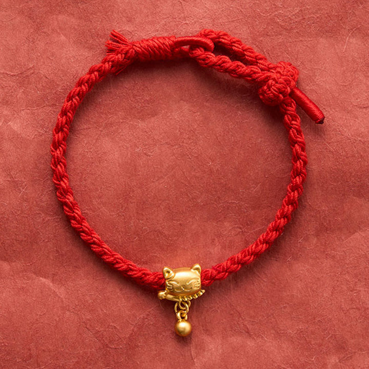 Buddha Stones Tibetan Red String Copper Lucky Cat Drop Ball Pendant Hand-Woven Protection Bracelet - image 12