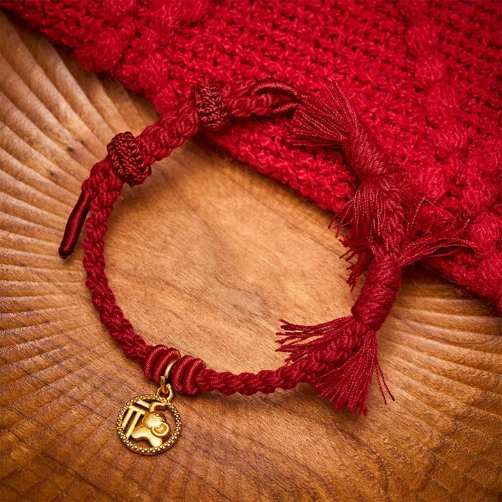 Buddha Stones Elephant Fu Character Gold Plated Copper Red String Balance Tibet Bracelet - Dark Red(Wrist Circumference 14-17cm) - image 11