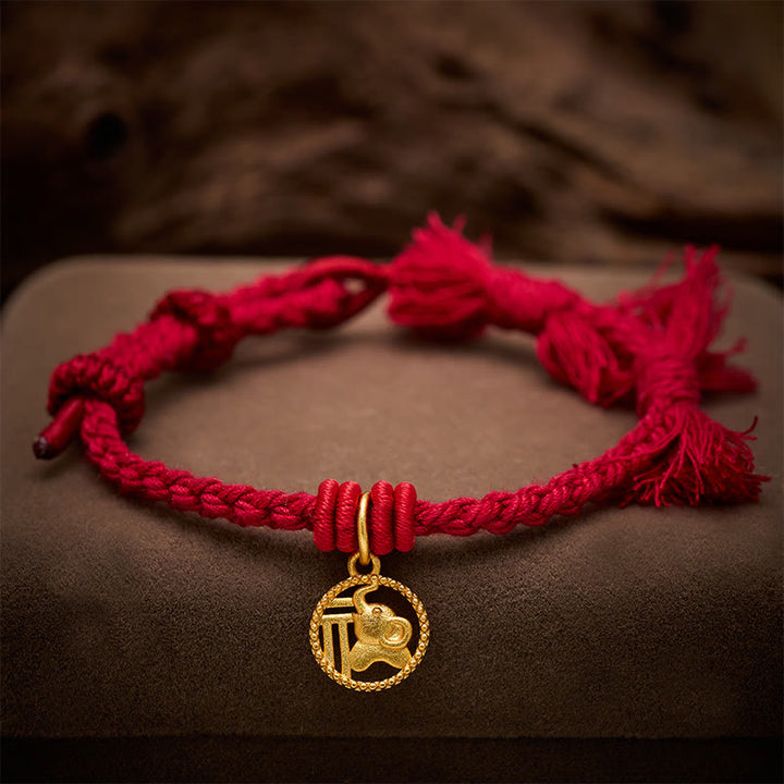 Buddha Stones Elephant Fu Character Gold Plated Copper Red String Balance Tibet Bracelet - image 14