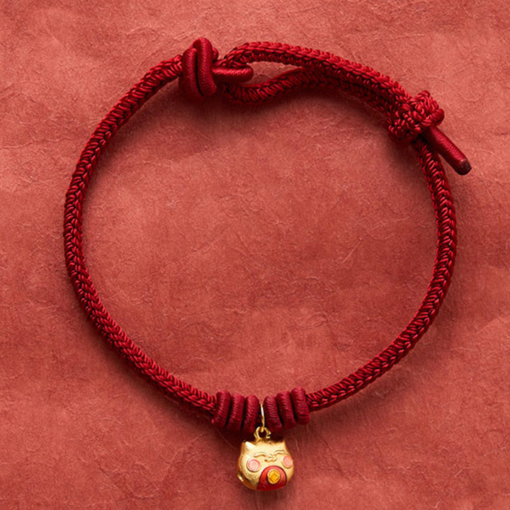Buddha Stones Gold Plated 925 Sterling Silver Cat Red String Protection Bracelet - image 13