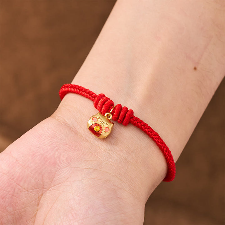 Buddha Stones Gold Plated 925 Sterling Silver Cat Red String Protection Bracelet - image 5