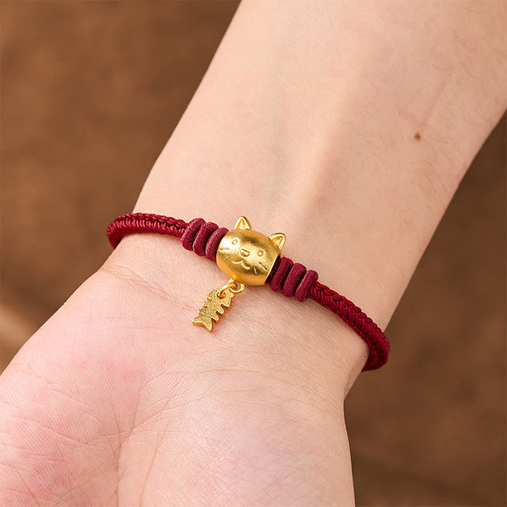 Buddha Stones Copper Cute Cat Fish Red String Healing Bracelet - image 5