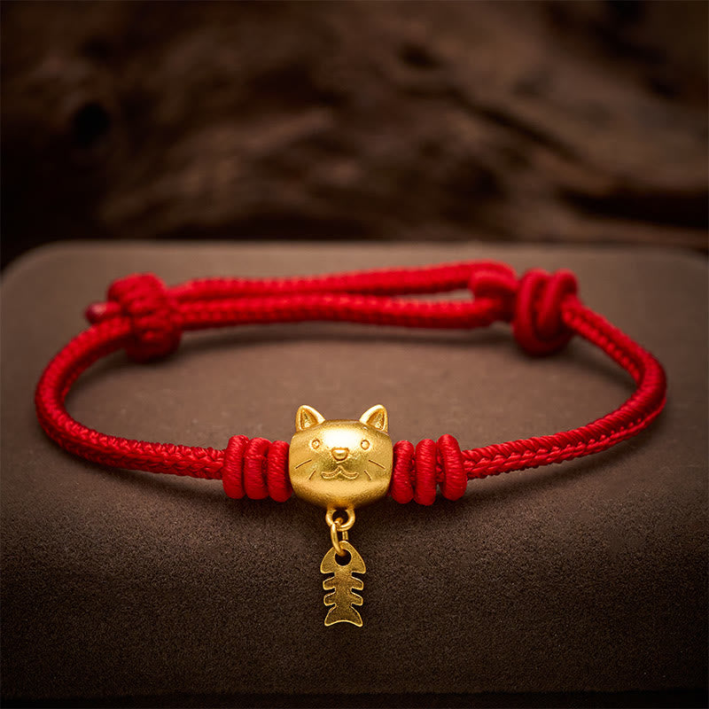 Buddha Stones Copper Cute Cat Fish Red String Healing Bracelet - image 13