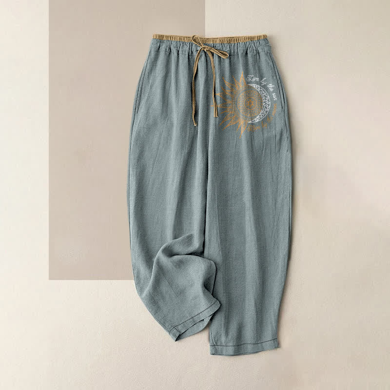 Buddha Stones Pure Cotton Sun and Moon Mandala Pattern Women's Elastic Waist Pants With Pockets - LightBlue - US16，UK/AU20，EU48 (3XL) - image 8