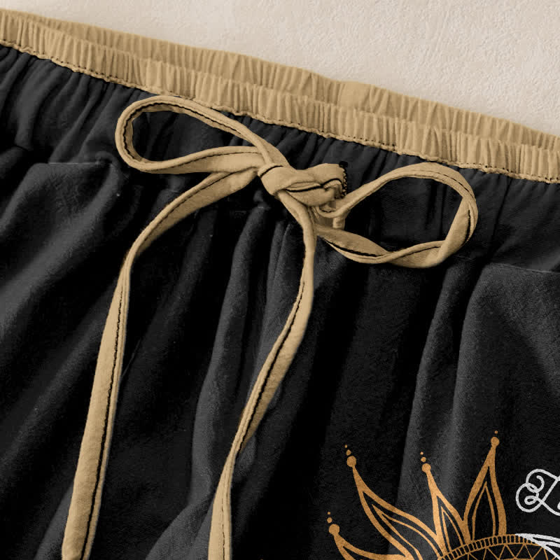 Buddha Stones Pure Cotton Sun and Moon Mandala Pattern Women's Elastic Waist Pants With Pockets - image 1
