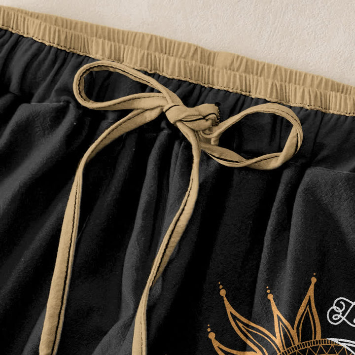 Buddha Stones Pure Cotton Sun and Moon Mandala Pattern Women's Elastic Waist Pants With Pockets - image 1