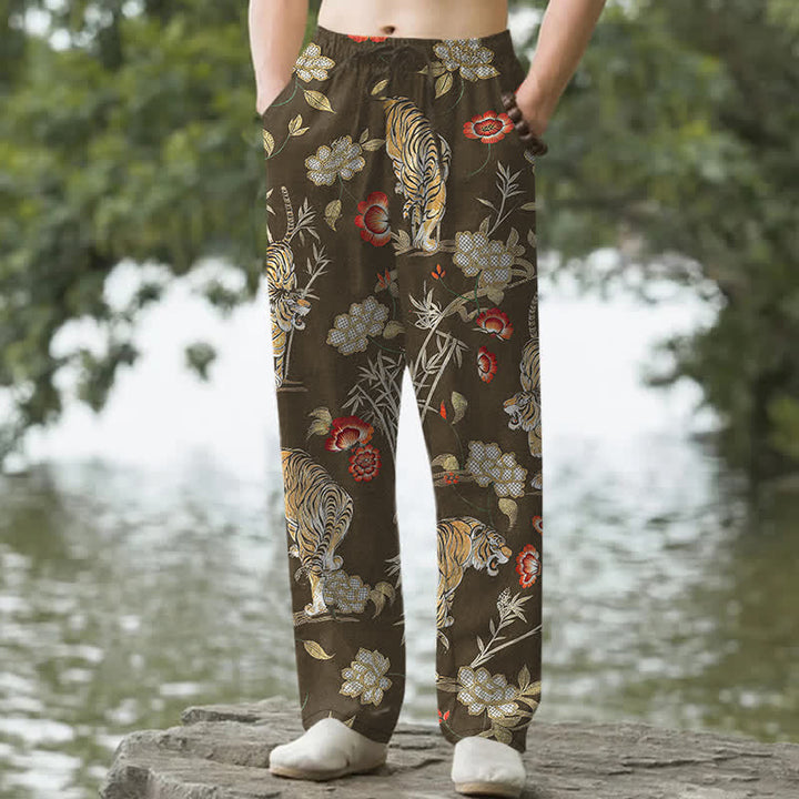 Buddha Stones Cotton Tiger Floral Bamboo Pattern Men's Tapered Pants With Pockets - Sienna - US/UK/AU50，EU60 (5XL) - image 6