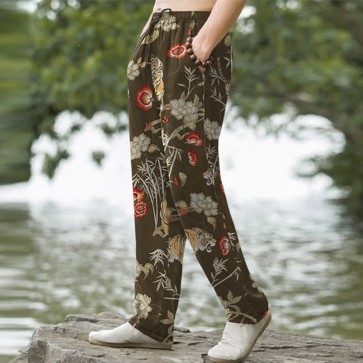Buddha Stones Cotton Tiger Floral Bamboo Pattern Men's Tapered Pants With Pockets - image 7