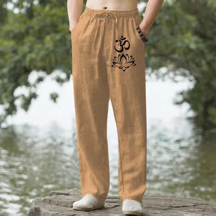 Buddha Stones Cotton Lotus Om Pattern Men's Tapered Pants With Pockets - Peru - US/UK/AU50，EU60 (5XL) - image 4