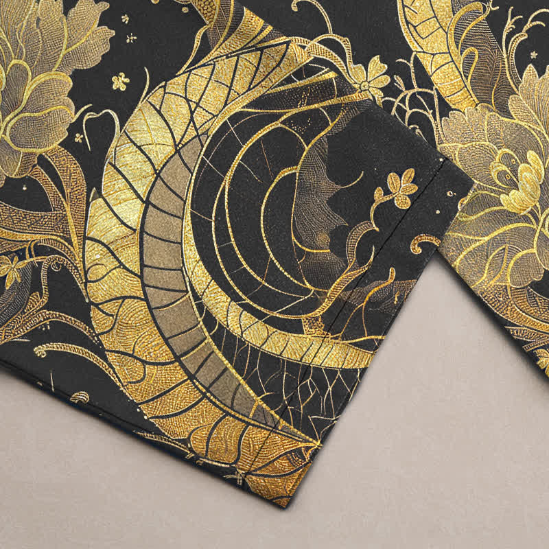 Buddha Stones Cotton Golden Dragon Cloud Pattern Men's Tapered Pants With Pockets - image 2