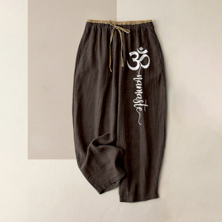 Buddha Stones Pure Cotton Om Symbol Pattern Women's Elastic Waist Pants With Pockets - SaddleBrown - US16，UK/AU20，EU48 (3XL) - image 0