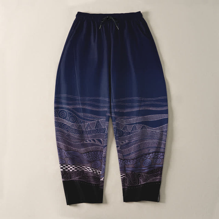 Buddha Stones Pure Cotton Tribal Wave Pattern Drawstring Men's Tapered Pants With Pockets - image 9