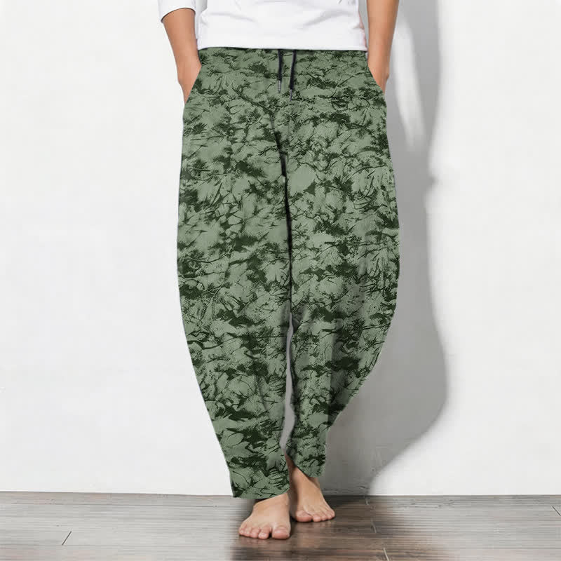 Buddha Stones Pure Cotton Dark Marble Camo Pattern Drawstring Men's Tapered Pants With Pockets - OliveDrab - US/UK/AU50，EU60 (5XL) - image 7