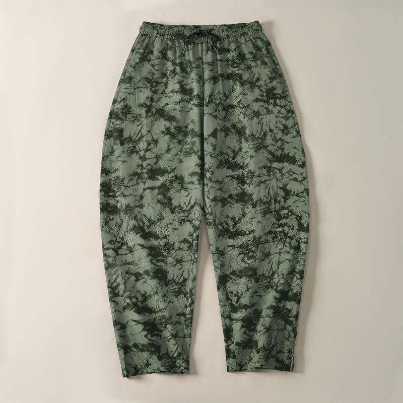 Buddha Stones Pure Cotton Dark Marble Camo Pattern Drawstring Men's Tapered Pants With Pockets - image 9