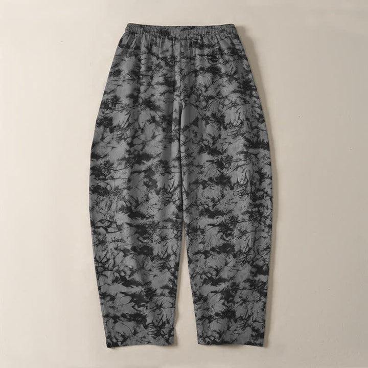 Buddha Stones Pure Cotton Dark Marble Camo Pattern Drawstring Men's Tapered Pants With Pockets - image 14