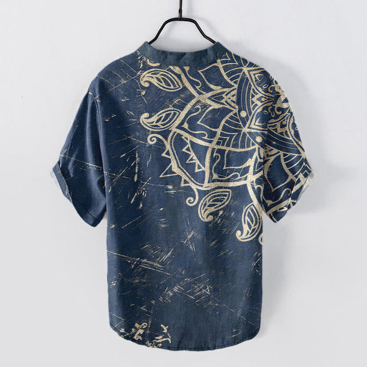 Buddha Stones Cotton Vintage Mandala Floral Pattern Men's Short Sleeve Half Button Shirt - image 1