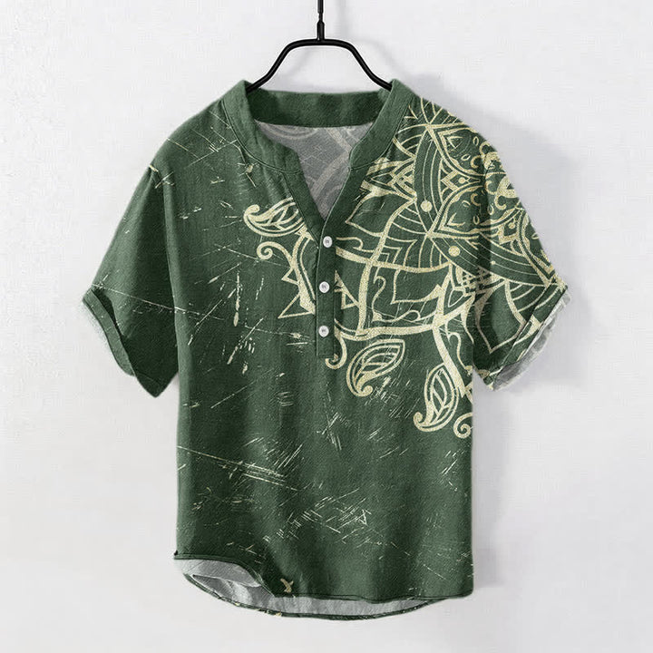 Buddha Stones Cotton Vintage Mandala Floral Pattern Men's Short Sleeve Half Button Shirt - ForestGreen - US/UK/AU50，EU60 (5XL) - image 7