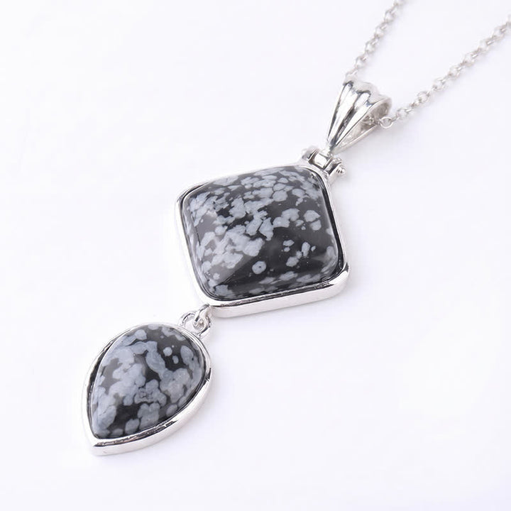 Buddha Stones Natural Stone Opal Double Pendant Calm Necklace - Snowflake Obsidian - image 24