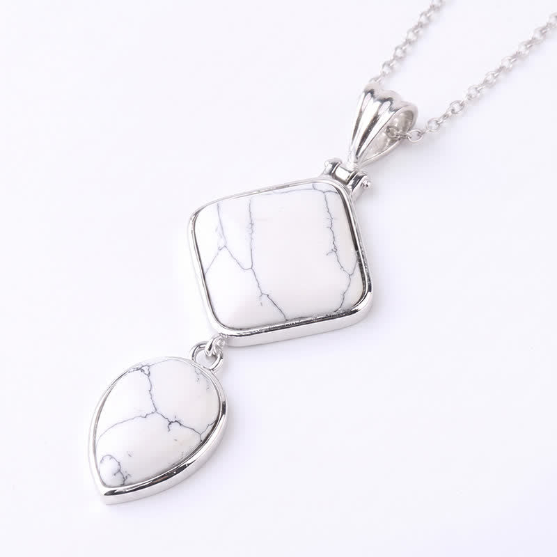 Buddha Stones Natural Stone Opal Double Pendant Calm Necklace - White Turquoise - image 30