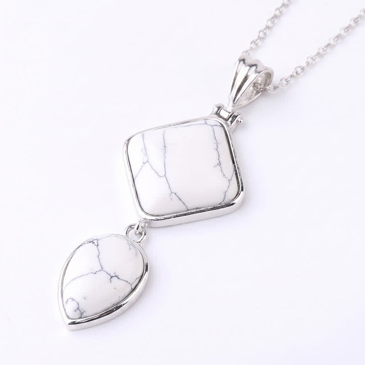 Buddha Stones Natural Stone Opal Double Pendant Calm Necklace - White Turquoise - image 30