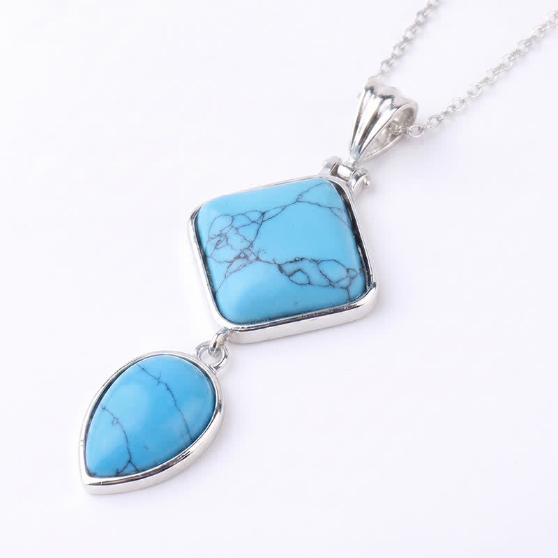 Buddha Stones Natural Stone Opal Double Pendant Calm Necklace - Blue Turquoise - image 36