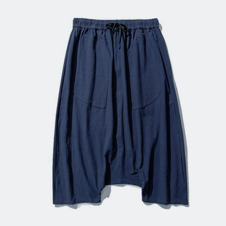 Buddha Stones Casual Low Crotch Design Drawstring Men's 7-8 Length Wide Leg Pants With Pockets - image 8
