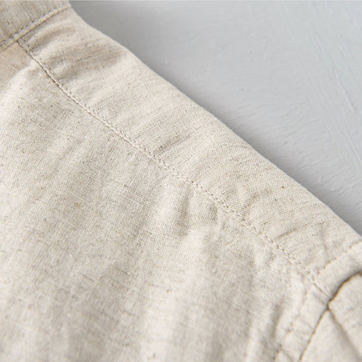 Buddha Stones Summer Solid Color Men's Half Button Short Sleeve Cotton Linen Shirt - image 7