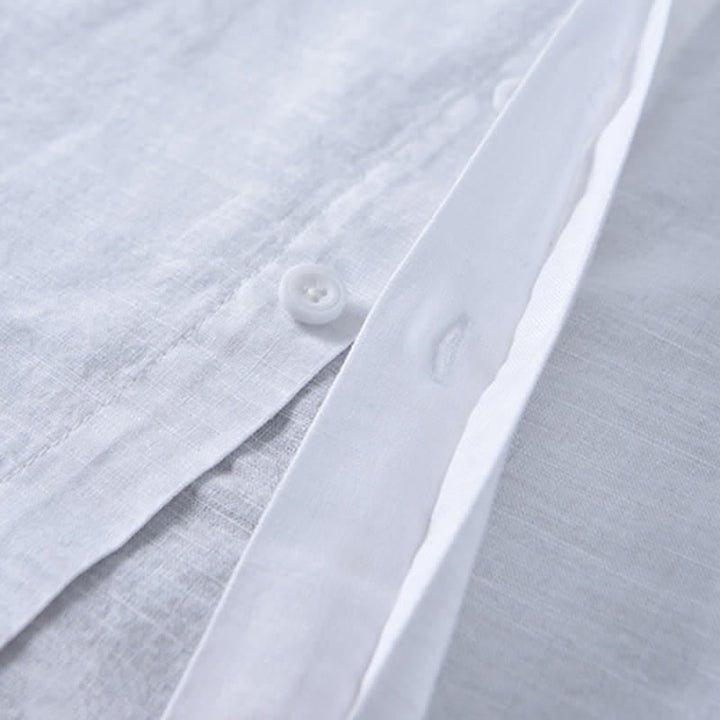 Buddha Stones Spring Casual Mandarin Collar Button-Up Solid Cotton Linen Men's Long Sleeve Shirts - image 19