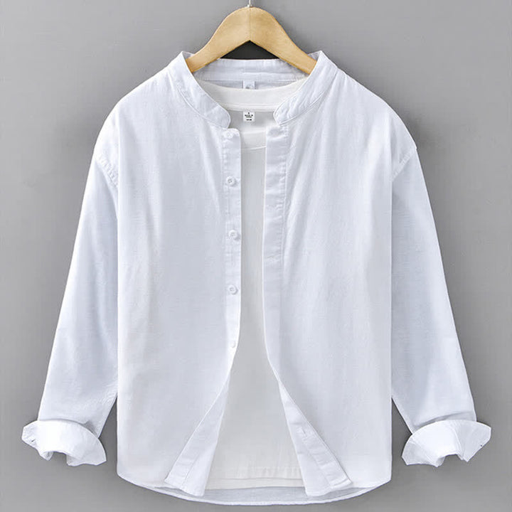 Buddha Stones Spring Casual Mandarin Collar Button-Up Solid Cotton Linen Men's Long Sleeve Shirts - White - US/UK/AU42，EU52 (3XL) - image 17