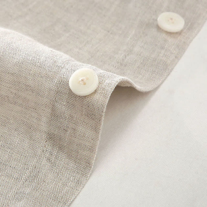 Buddha Stones Summer Casual Button-Up Solid Linen Men's Short Sleeve Shirts With Patch Pocket - image 3