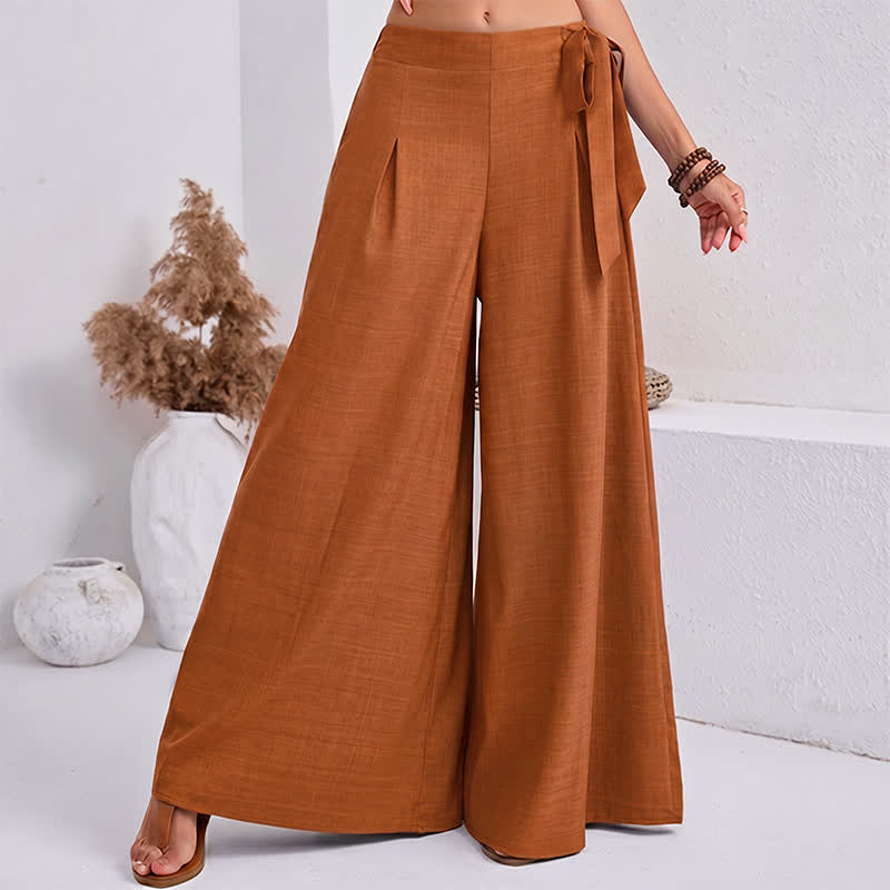 Buddha Stones Spring Casual Retro Plain Drawstring Women's Wide Leg Pants With Pockets - image 15