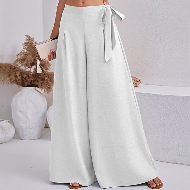 Buddha Stones Spring Casual Retro Plain Drawstring Women's Wide Leg Pants With Pockets - image 14