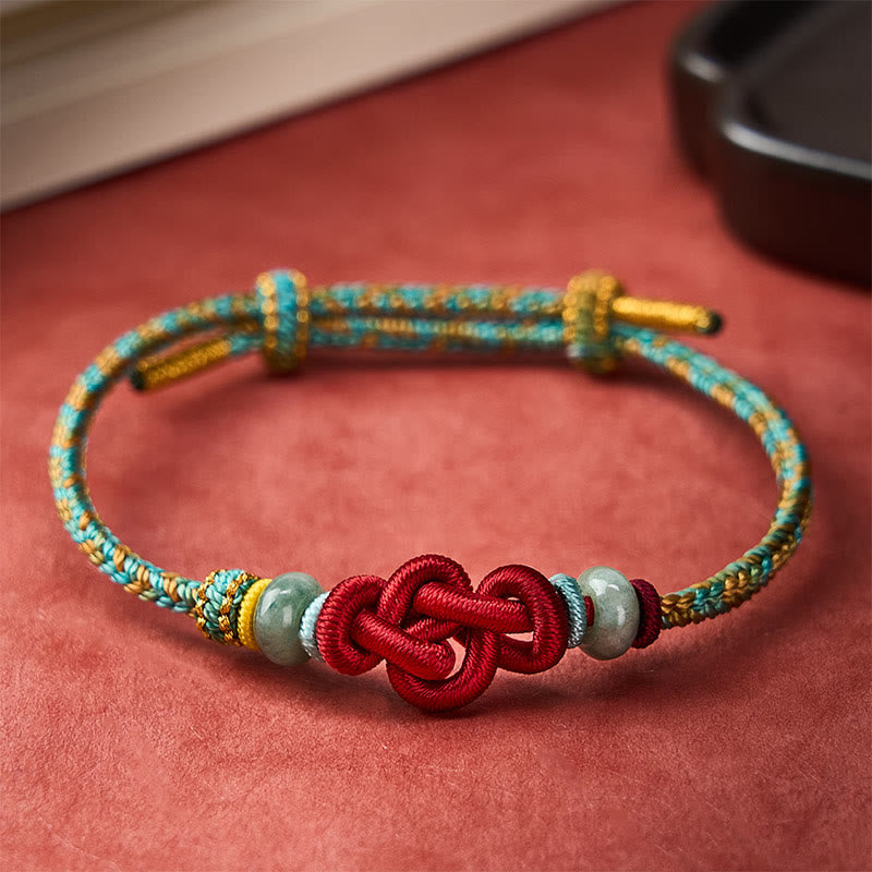 Buddha Stones Handmade Braided Yellow Green Wenchang Knot Jade Luck Adjustable Bracelet - 5.9-7.5  in / 15-19cm - image 0