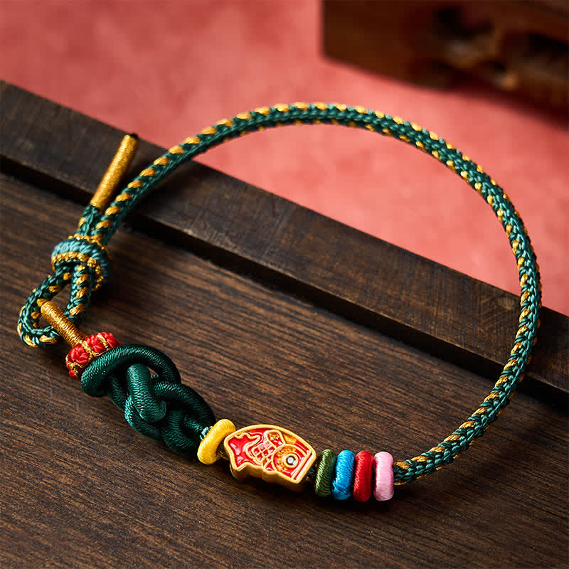 Buddha Stones Hand-Woven Colorful Green String Koi Fish Protection Rope Bracelet - image 1
